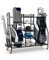 Givimo Double Golf Bag Rack with Removable Golf Club Stand and Wheels