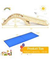 Sugift 3-in-1 Wooden Climber Ladder Structure with Rock Climbing Ramp and Padding