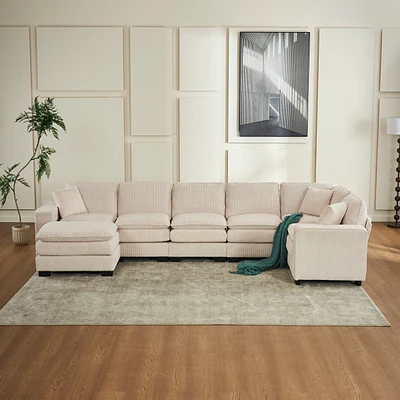 Simplie Fun Modern U-Shaped Modular Sectional Sofa (6-Seat) with Ottoman and Pillows