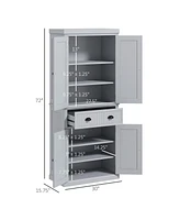72" Gray Beadboard Kitchen Pantry with 4 Doors and 3 Shelves