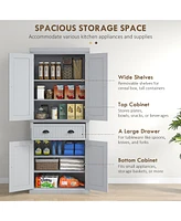 72" Gray Beadboard Kitchen Pantry with 4 Doors and 3 Shelves