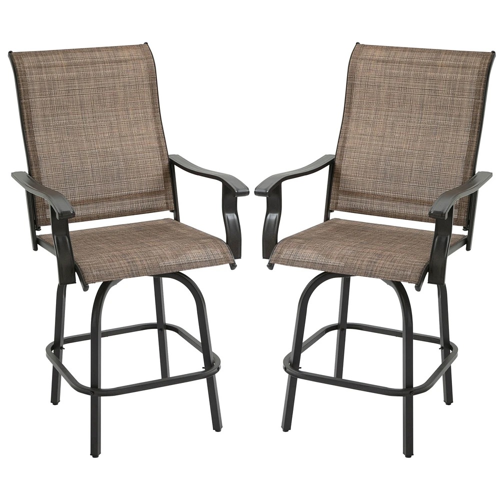 Simplie Fun Outdoor Swivel Bar Stools with Armrests (Brown, Set of 2)