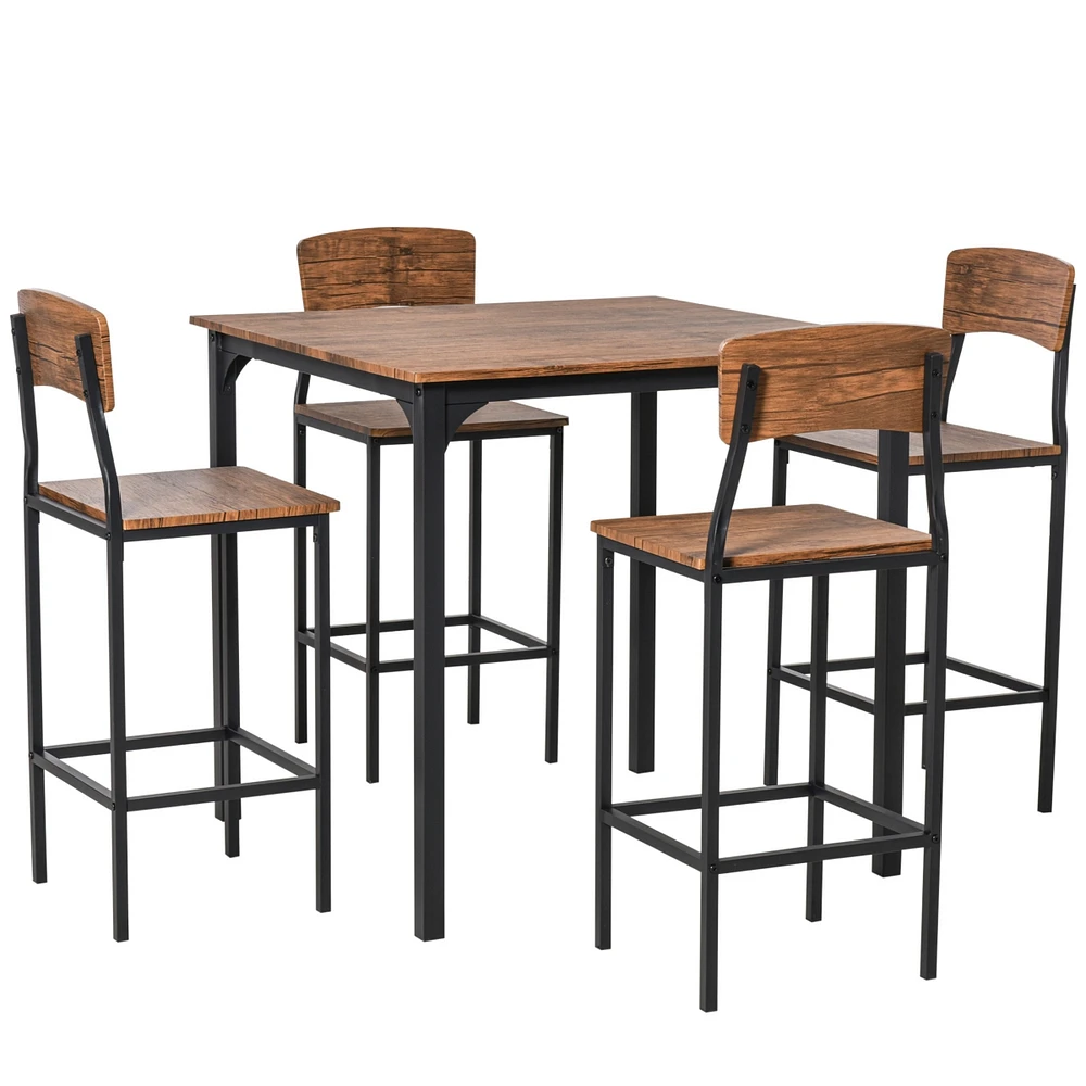 Streamdale Furniture Industrial Counter Height Table Set for 4 with Footrest