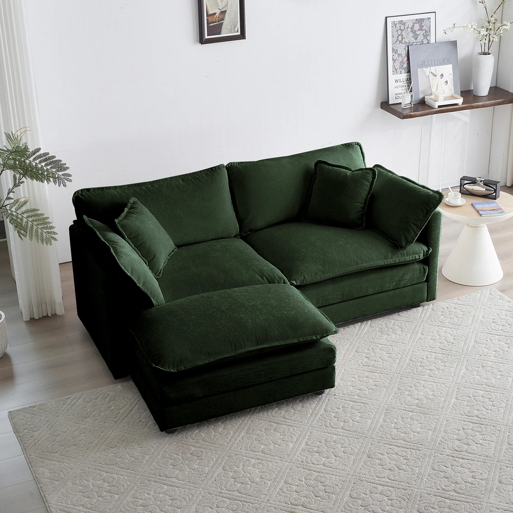 Streamdale Furniture Comfortable Green Chenille Loveseat with Ottoman