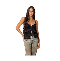 Edikted Women's Lacey Split Front Ruffle Tank Top