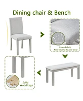 Rectangular Dining Table w/ Bench for Small Spaces (Silver Grey)