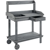 Simplie Fun 36" Gray Potting Bench with Wheels, Sink, Drawer & Storage