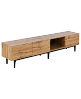 Modern Media Console with Open Shelves, Led Light, and Drop-Down Door