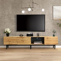 Modern Media Console with Open Shelves, Led Light, and Drop-Down Door
