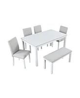 Streamdale Furniture White Rectangular Dining Table with Bench for 6