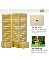 Freestanding Outdoor Privacy Screen, 4 Self-Draining Planters / Raised Garden Beds