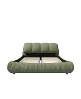 Upholstered Platform Bed with Padded Backrest and Solid Wood Frame