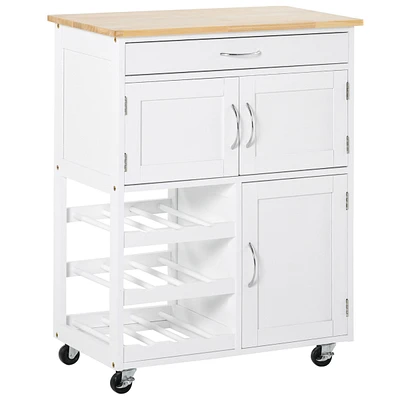 Simplie Fun Bar Cart Rolling Kitchen Island on Wheels with Wine Rack