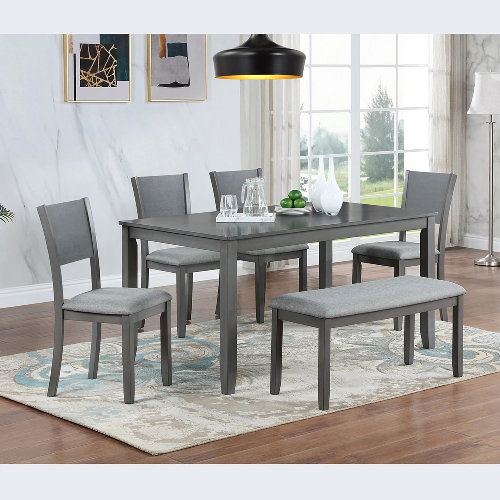 Simplie Fun 6-Piece Upholstered Dining Set with Rectangular Table