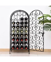 Simplie Fun 35 Bottle Wrought Iron Wine Rack Cabinet with Lock - Black