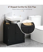 Black 2-Door Pedestal Sink Vanity