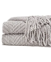 Chanasya Premium Textured Knit Throw Blanket with Tassels - Soft, Cozy Blanket for Couch, Bed, Living Room - 60" x 70” - Orange