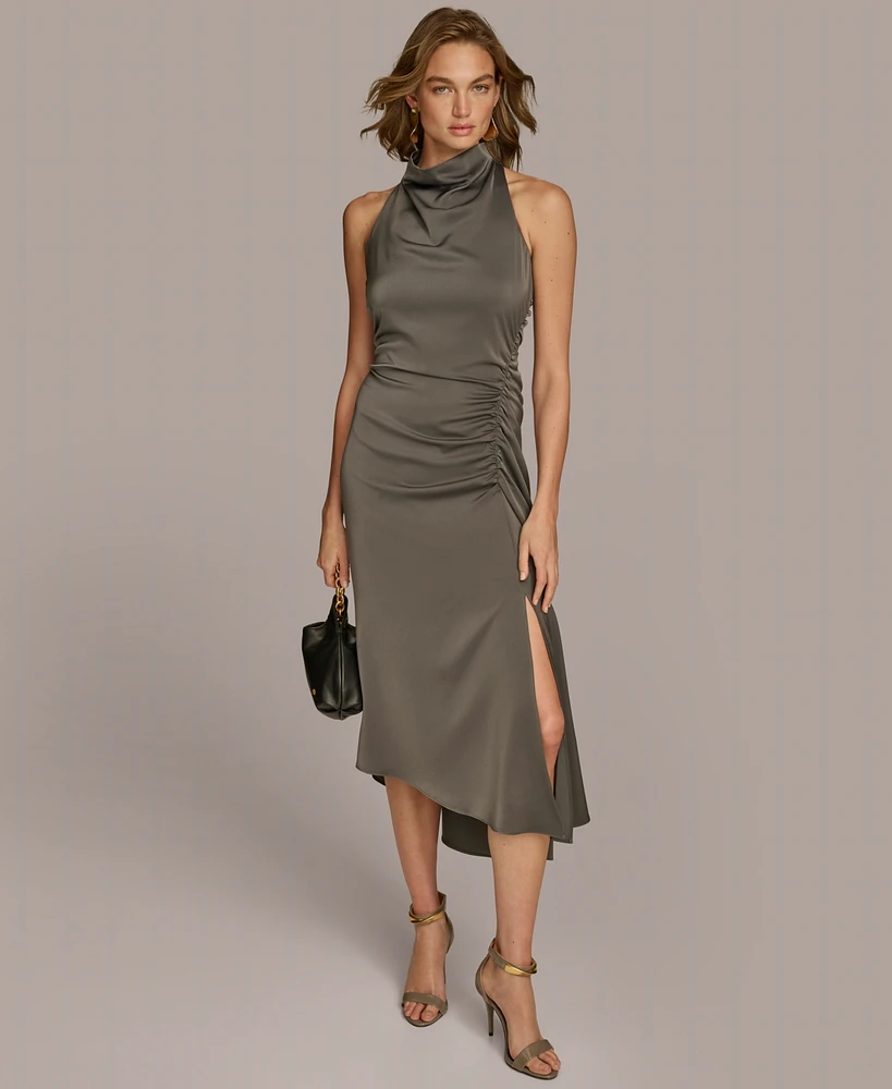 Donna Karan New York Women's Mock-Neck Ruched Asymmetrical Dress