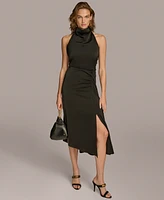 Donna Karan New York Women's Mock-Neck Ruched Asymmetrical Dress