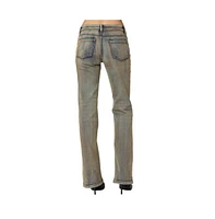 Edikted Women's Boot Cut Low Rise Mud Washed Jeans