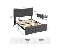 gaomon Queen Bed Frame with 4 Storage Drawers and Headboard, Velvet Upholstered Platform Wooden Slats Support, Button Tufted Desig