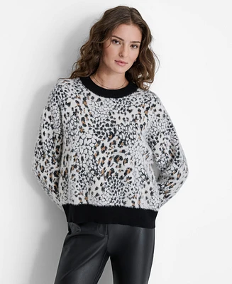 Dkny Women's Faux-Fur Animal-Print Crewneck Sweater