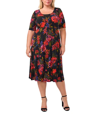 Msk Plus Printed Round-Neck Midi Jersey Dress