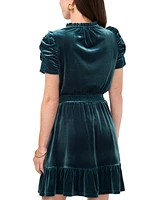 Msk Petite Ruffle-Neck Smocked-Waist Fit & Flare Velvet Dress