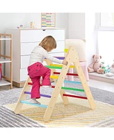 Sugift 2-in-1 Wooden Triangle Climber Set with Gradient Adjustable Slide