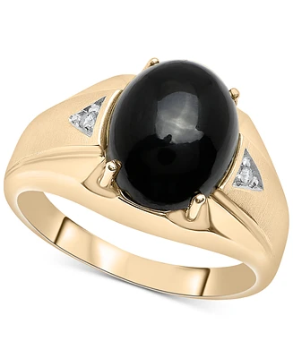 Men's Onyx & Diamond Accent Cabochon Classic Style Ring in 10k Gold