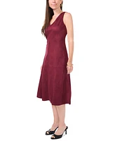 Msk Petite V-Neck Fit & Flare Faux-Suede Midi Dress