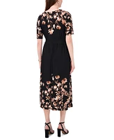 Msk Petite Floral-Print Belted Midi Dress