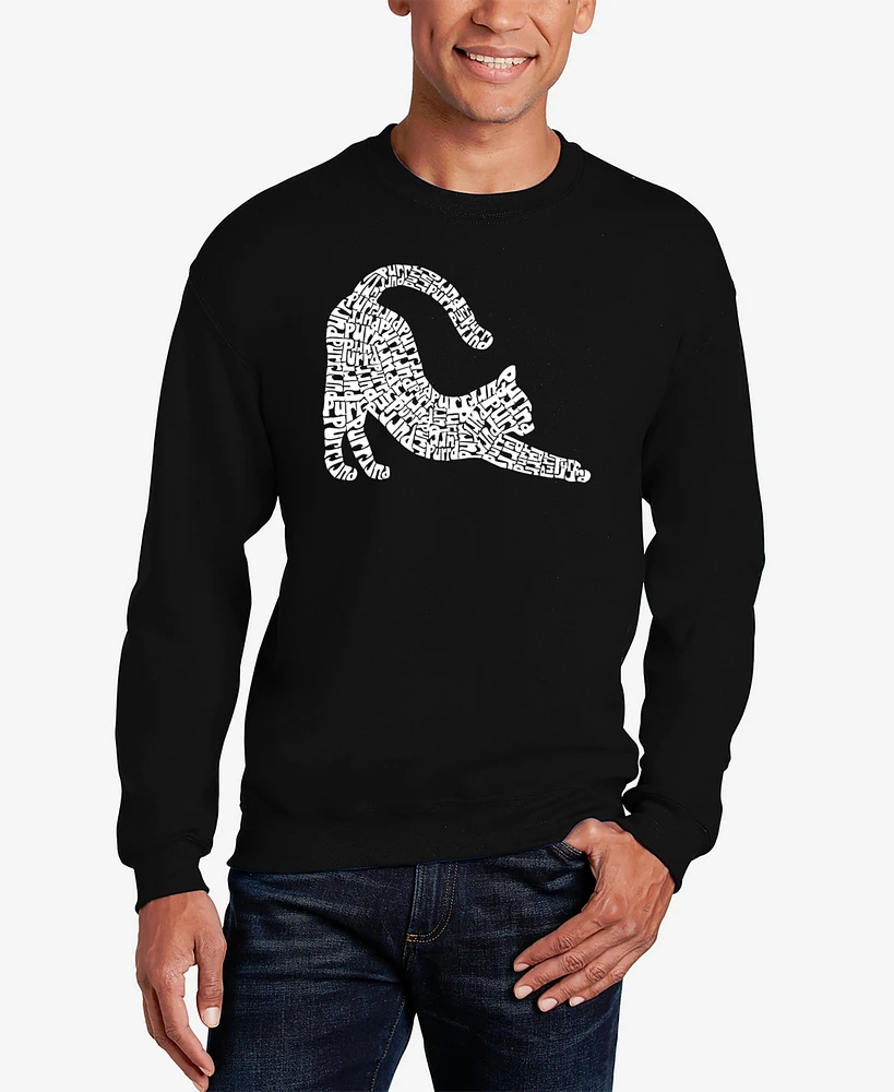 La Pop Art Men's Stretching Cat Word Crewneck Sweatshirt