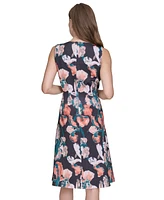 Halston Women's Printed Round-Neck Sleeveless Fit & Flare Dress