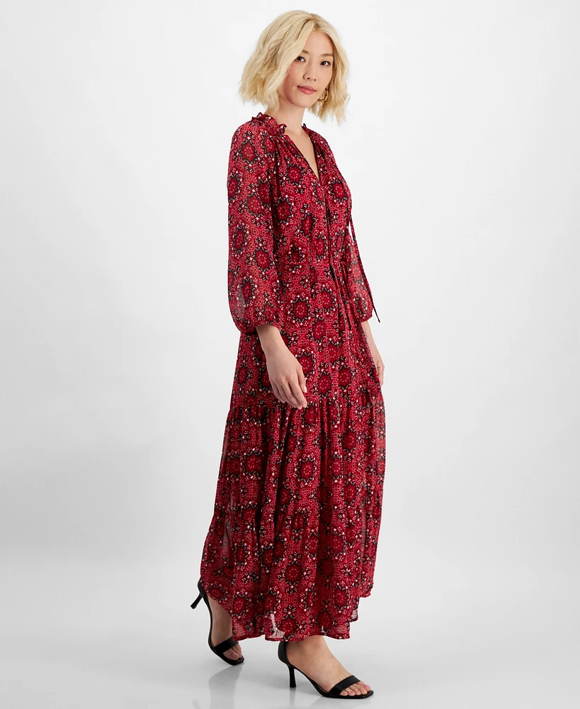 Tinsel Petite Paisley-Print Tiered 3/4-Sleeve Maxi Dress