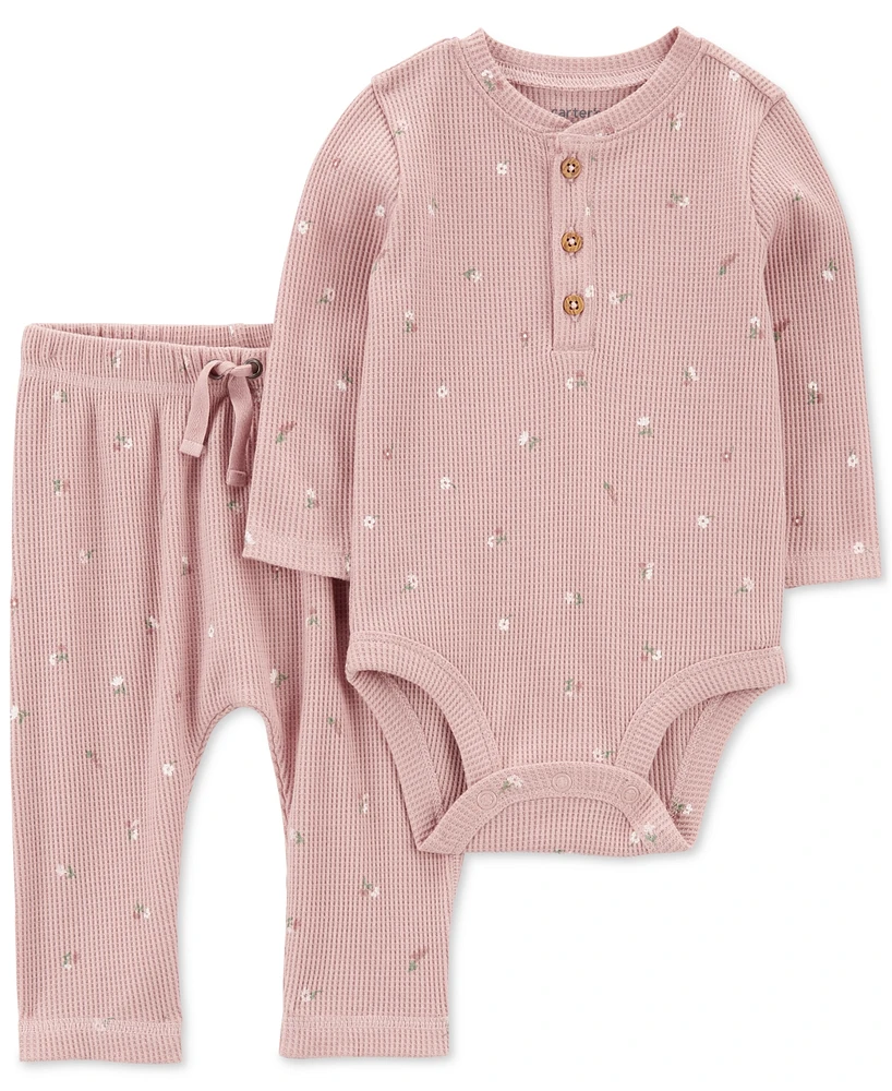 Carter's Baby Girls 2-Pc. Thermal Printed Bodysuit & Pants Set