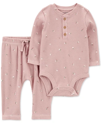 Carter's Baby Girls 2-Pc. Thermal Printed Bodysuit & Pants Set