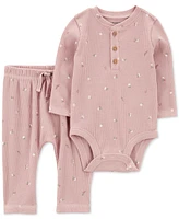 Carter's Baby Girls 2-Pc. Thermal Printed Bodysuit & Pants Set