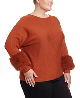 Joseph A Plus Faux Fur Cuff Dolman Pullover Sweater