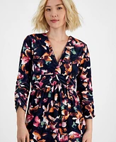 Jamie & Layla Petite Floral-Print Twist-Front Midi Dress