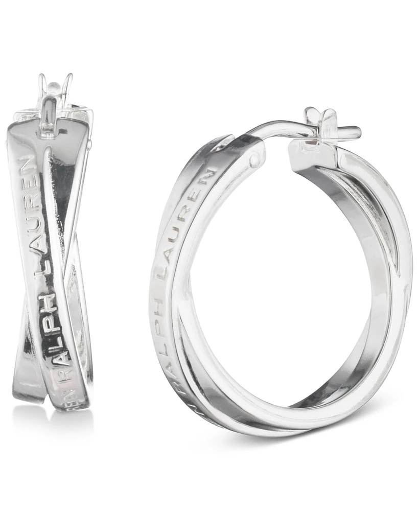 Lauren Ralph Lauren Sterling Silver Small Logo-Etched Intertwined Hoop Earrings, 0.77"