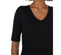 Liverpool Los Angeles Women's V-Neck Elbow-Sleeve Knit Top