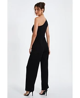 Quiz Women's One-Shoulder Scuba Crepe Jumpsuit With Gold Buckle