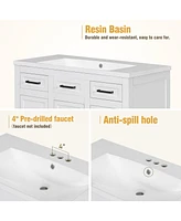 Streamdale Furniture 36" Bathroom Vanity Cabinet with Resin Integrated Sink - 4 Drawers, 2 Doors