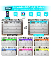 gaomon Modern 7-Drawer Dresser with Charging Station and Led Lights