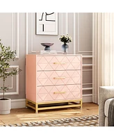 gaomon 3 Drawer Dresser, Wood Chest Drawers with Storage for Closet, Bedroom, Drawers Dresser Modern Bedside Nightstand with Gold Handles, Pink_15.8"D