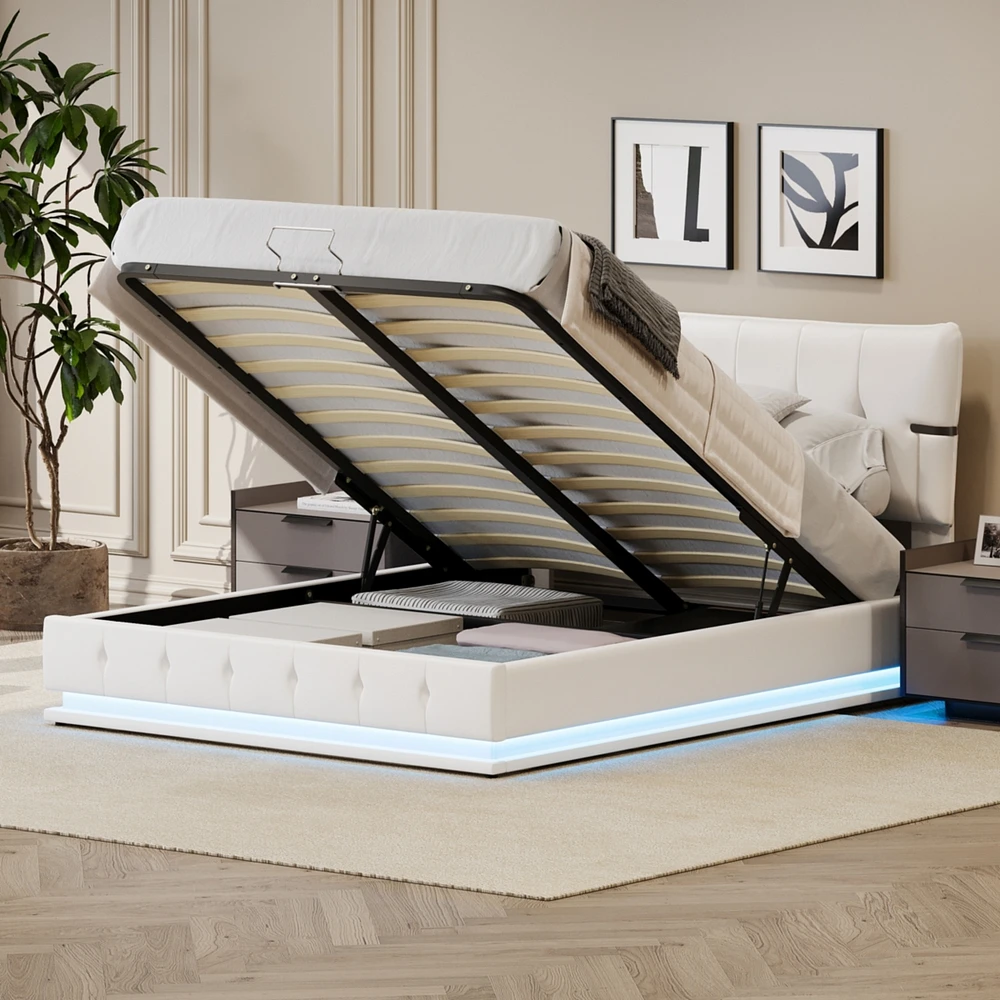 Streamdale Furniture Hydraulic Storage Platform Bed with Rgb Led Light