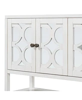 Elegant Retro Console Cabinet with Mirrored Doors and Warm Wood Accents