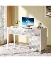 Tribesigns Computer Desk with Drawers, 47 Inches Home Office Desk with Storage Cabinet, Modern Study Writing Desk Makeup Vanity Table for Bedroom, Whi