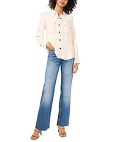 Vince Camuto Women's Contrast Stitch Button Front Collared Blouse